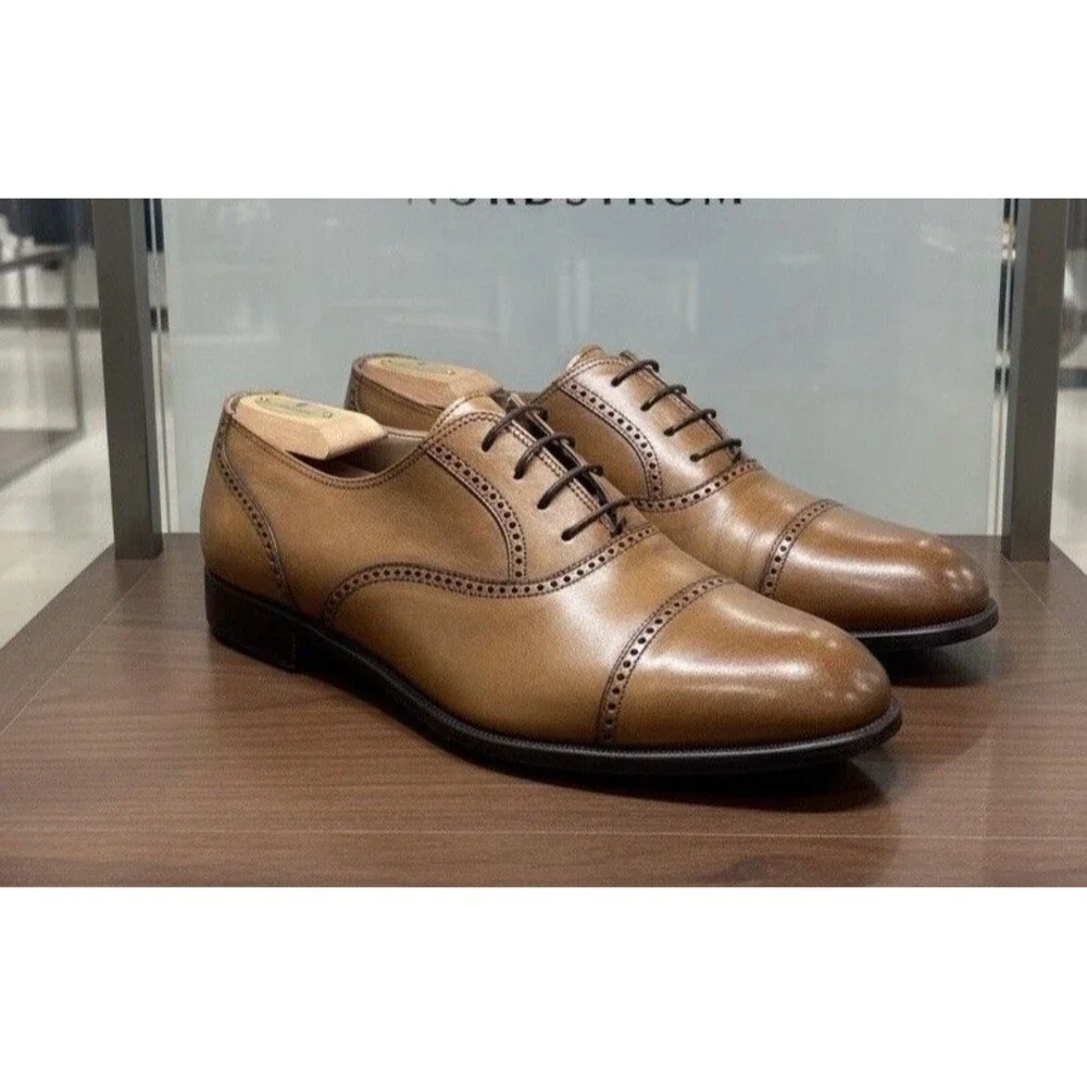 Bally 12 D Brogue Captoe Tan Leather Lace-up Dress Shoes